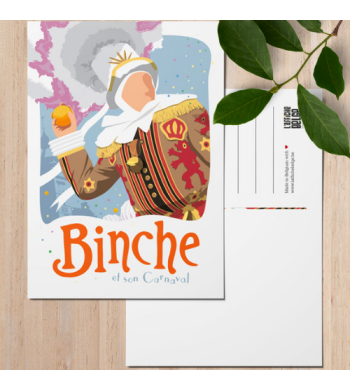 L'affiche Belge Carte Postale "Binche et son Carnaval" contexte sur table