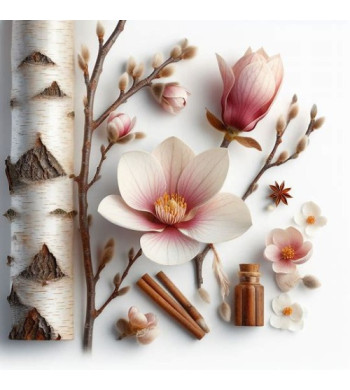 Bougie large wood wick avec fond fleur. Bougie crépitante en belgique chez Arti'zen odeur olfactive magnolia bouleau