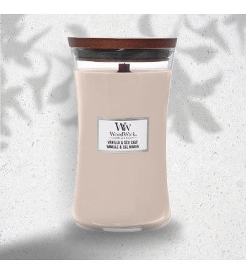 Large bougie Vanille et sel marin  crépitante Woodwick chez Arti'zen