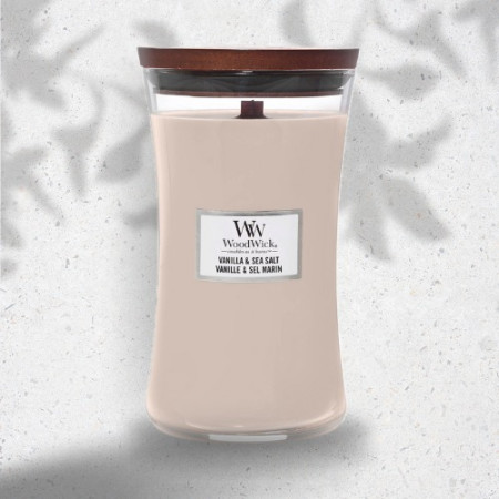 Large bougie Vanille et sel marin  crépitante Woodwick chez Arti'zen
